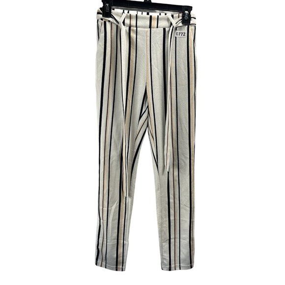 Shein Women Dress Pants Size S Color White Black Beige Stripe - Picture 1 of 15